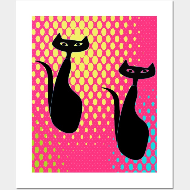 Pop Art Kitties in 70s Style Wall Art by Lisa Williams Design